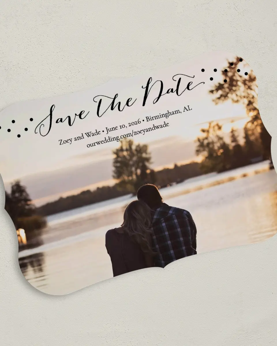 This is a 5" x 7" Save the Date Card called Crafty Dots printed in full color on Premium Smooth paper