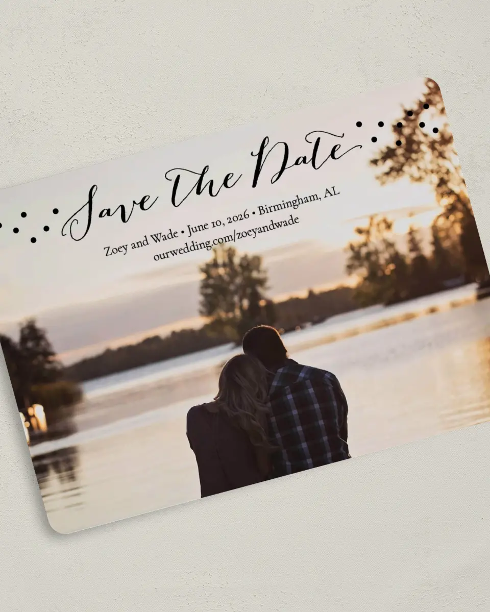 This is a 5" x 7" Save the Date Card called Crafty Dots printed in full color on Premium Smooth paper