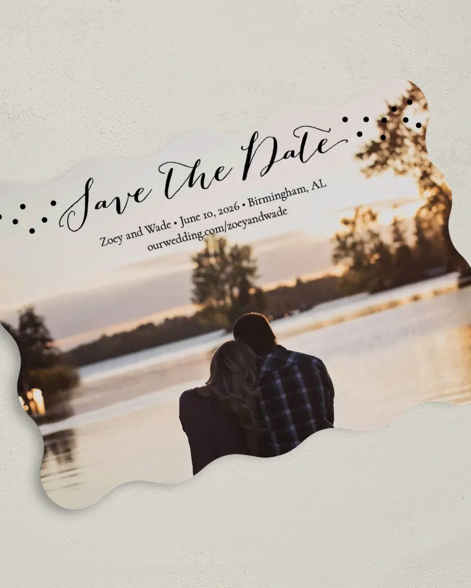 This is a 5" x 7" Save the Date Card called Crafty Dots printed in full color on Premium Smooth paper