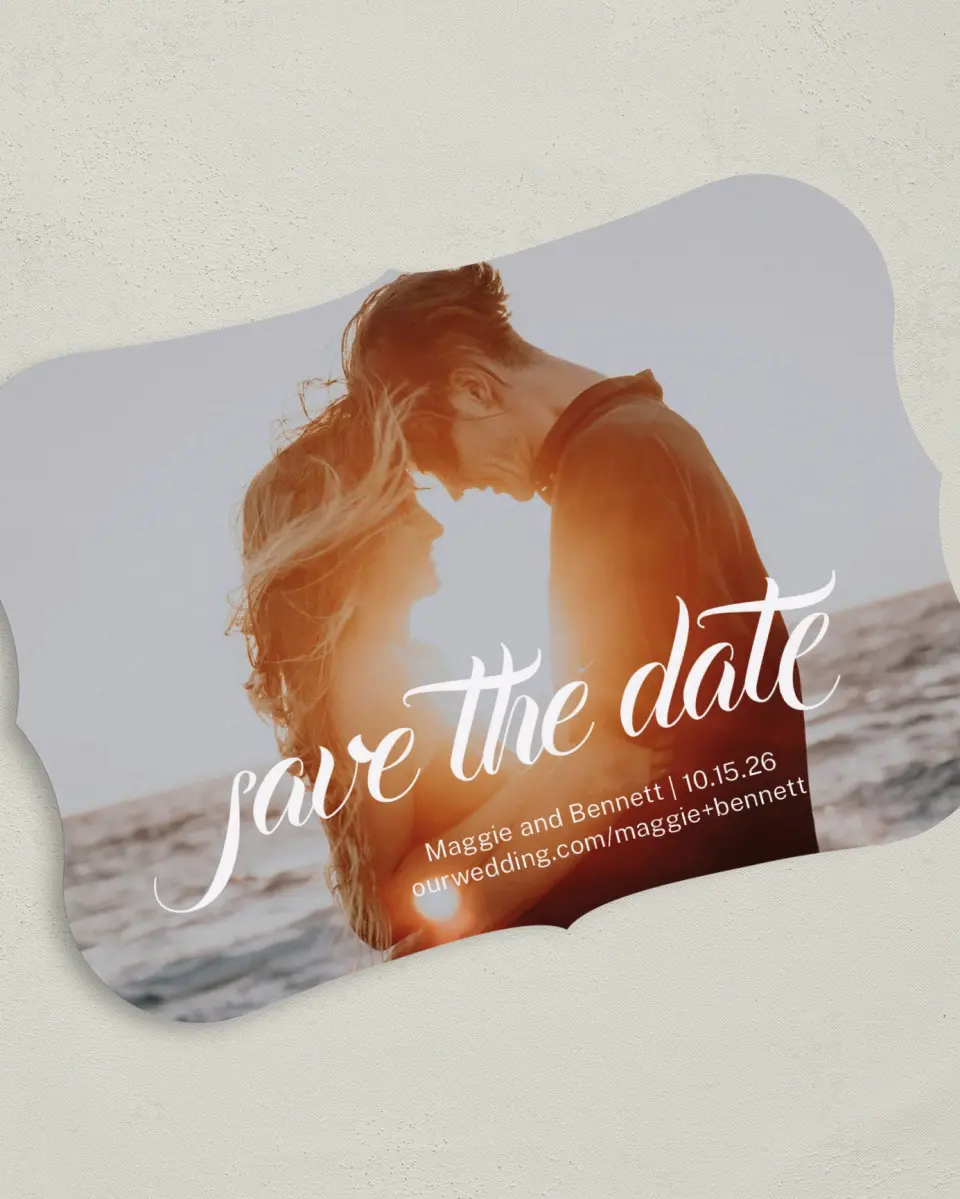 This is a 5" x 7" Save the Date Card called Our Paradise printed in full color on Premium Smooth paper