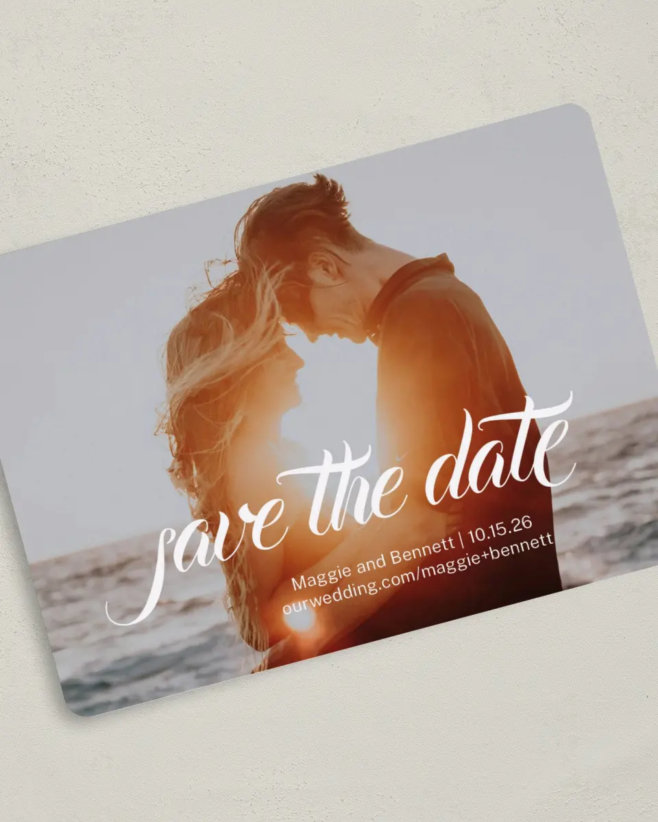 This is a 5" x 7" Save the Date Card called Our Paradise printed in full color on Premium Smooth paper