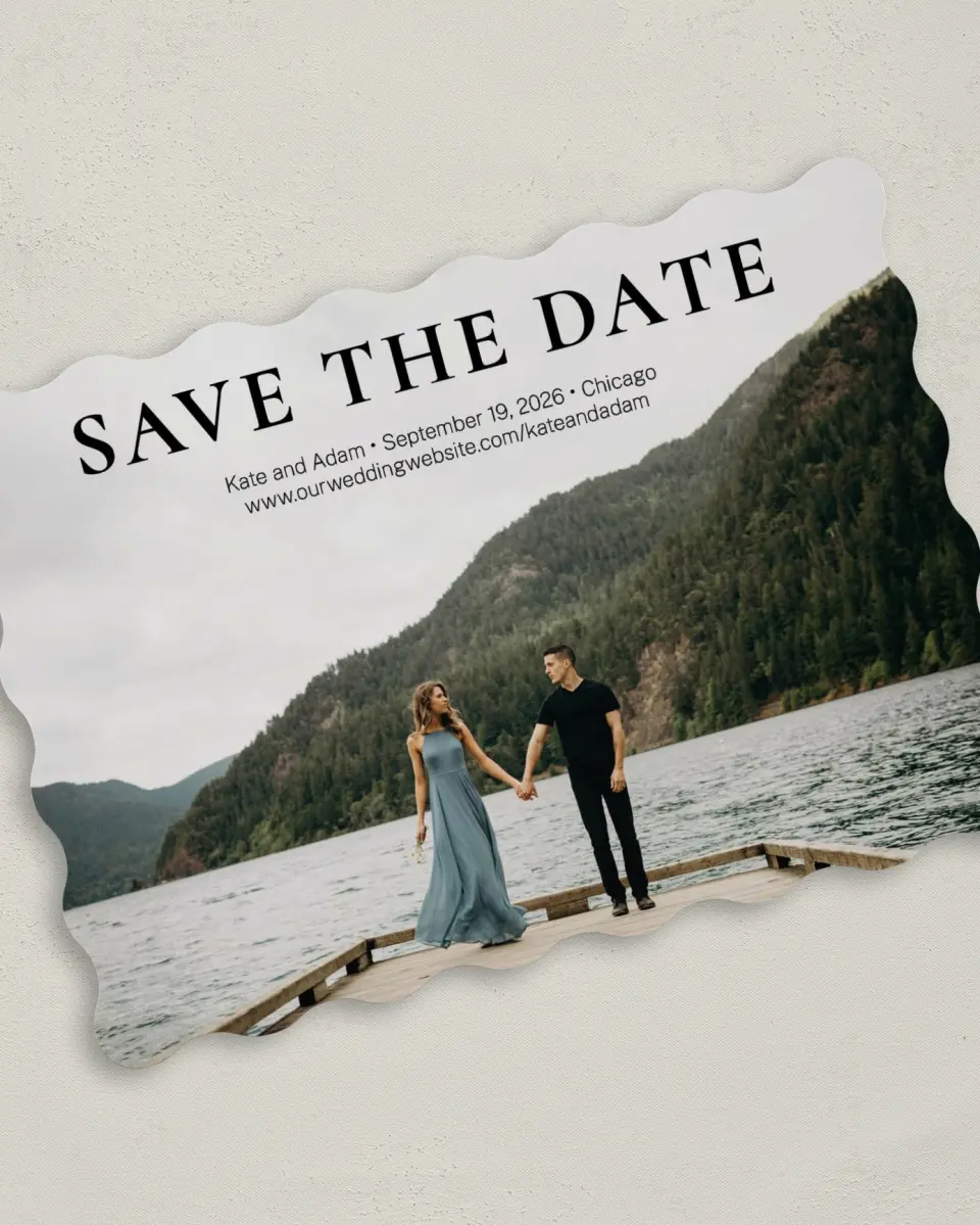 This is a 5" x 7" Save the Date Card called Forever Us printed in full color on Premium Smooth paper