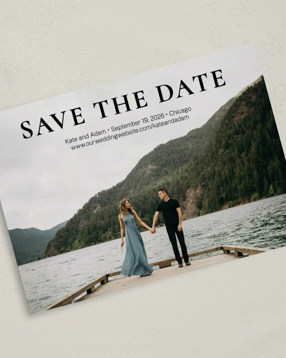This is a 5" x 7" Save the Date Card called Forever Us printed in full color on Premium Smooth paper