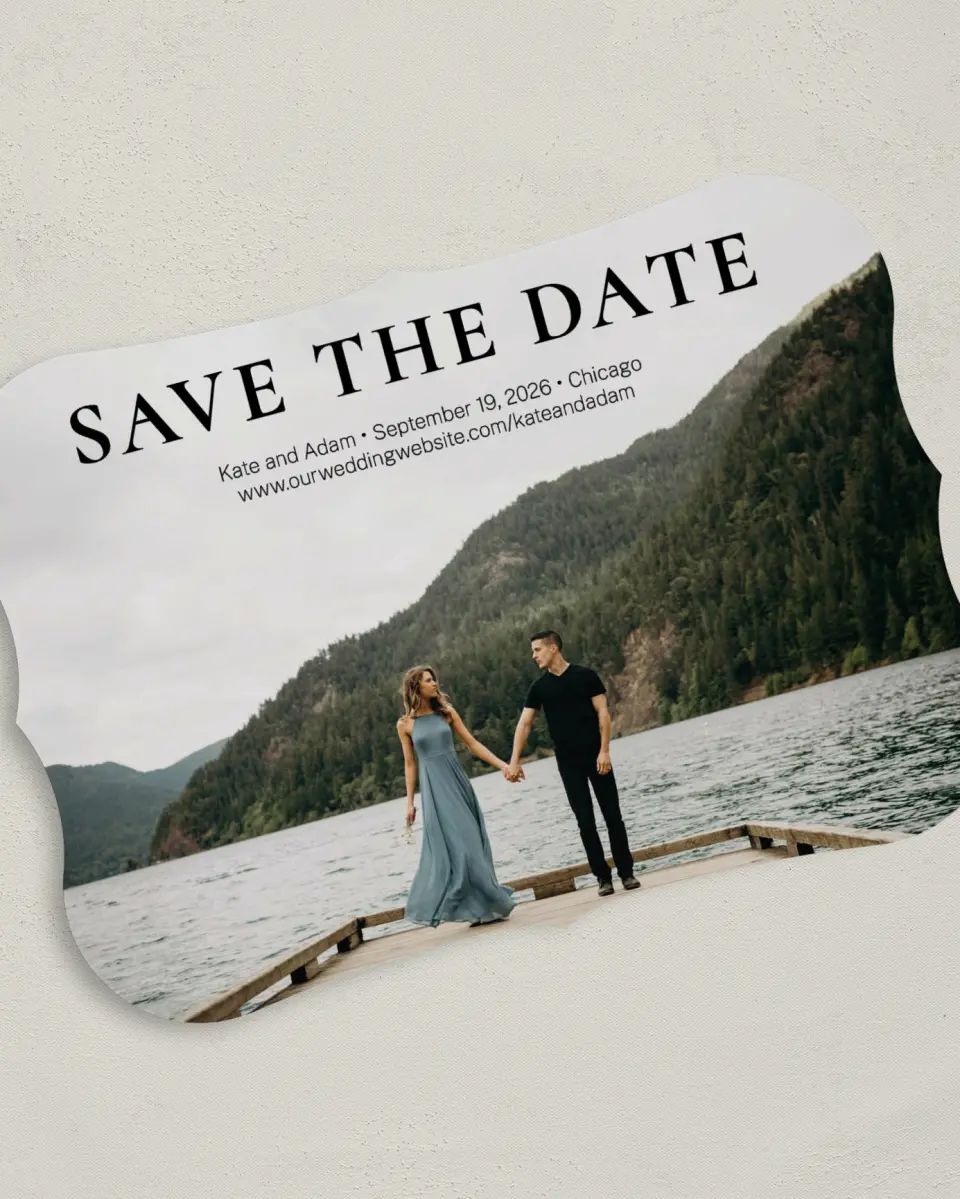 This is a 5" x 7" Save the Date Card called Forever Us printed in full color on Premium Smooth paper