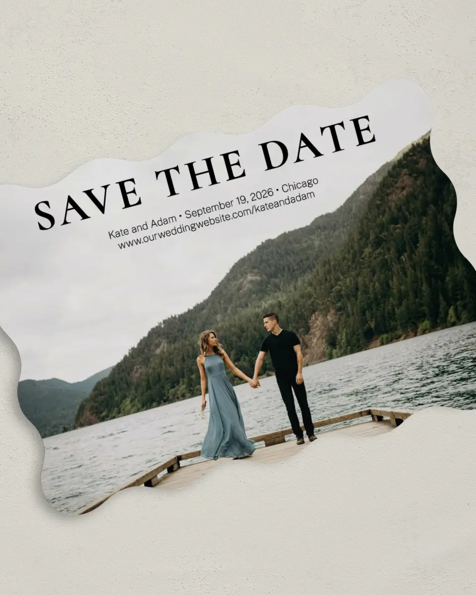 This is a 5" x 7" Save the Date Card called Forever Us printed in full color on Premium Smooth paper