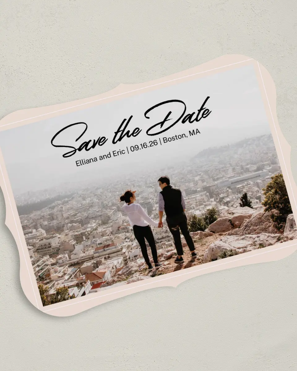 This is a 5" x 7" Save the Date Card called A Lovely Day printed in full color on Premium Smooth paper