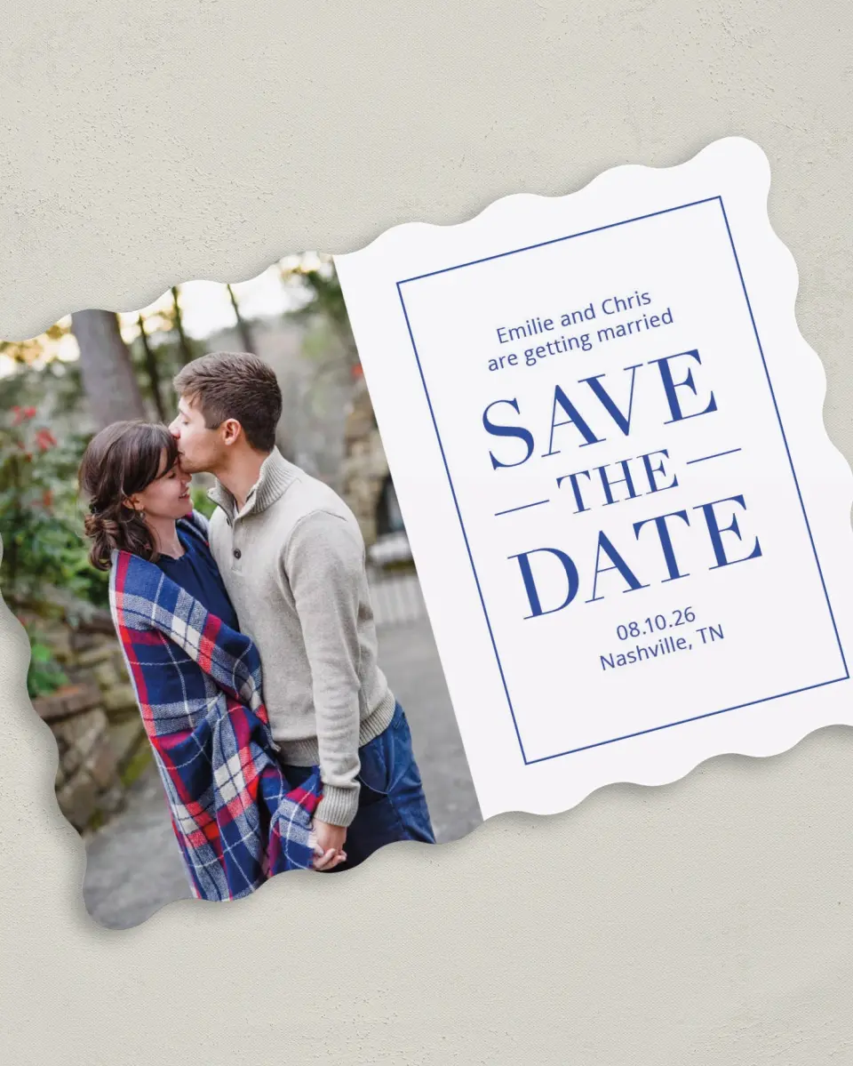 This is a 5" x 7" Save the Date Card called Totally In Love printed in full color on Premium Smooth paper