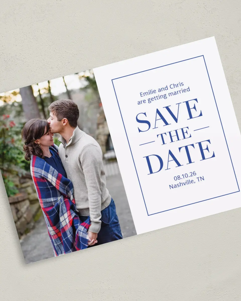 This is a 5" x 7" Save the Date Card called Totally In Love printed in full color on Premium Smooth paper