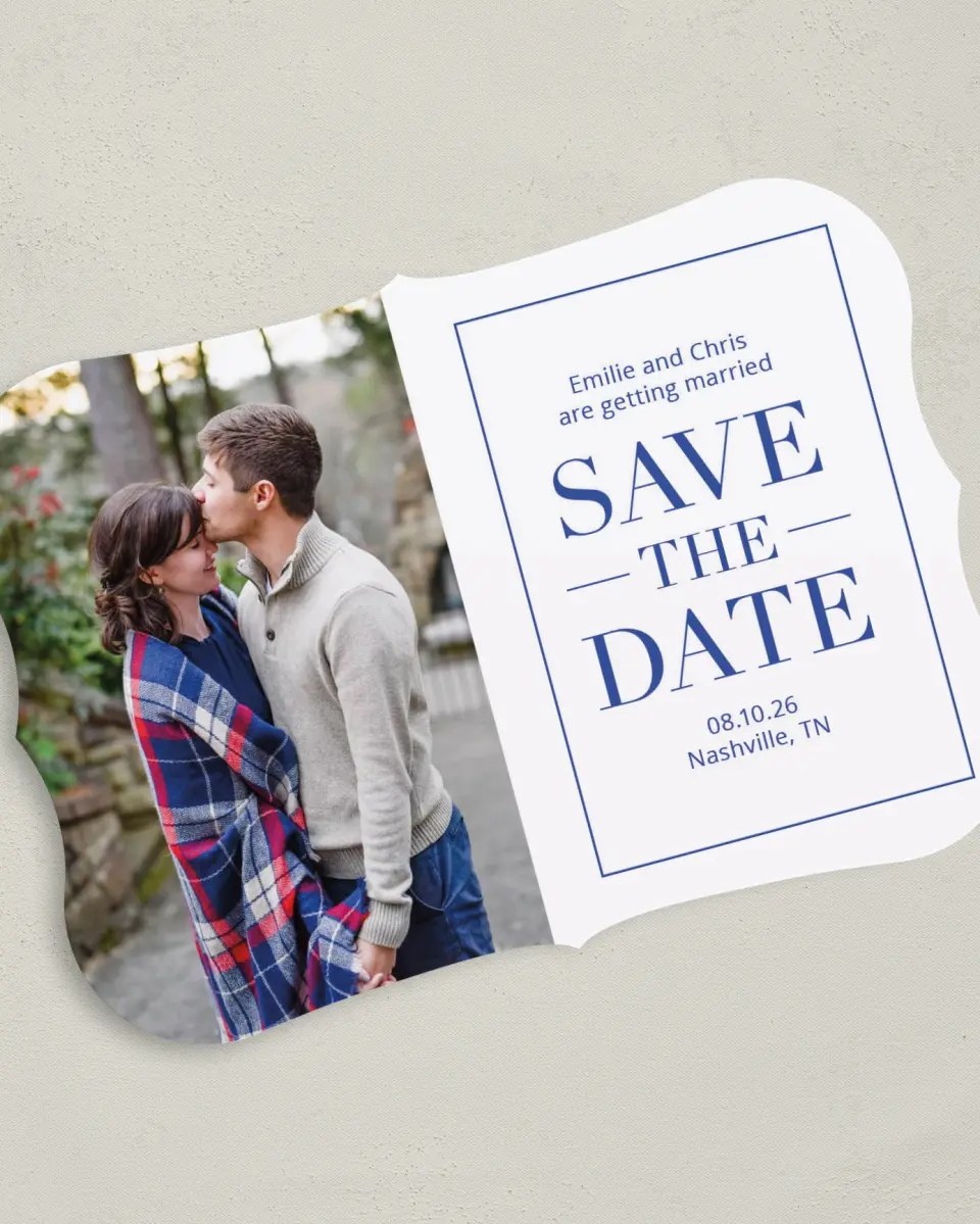 This is a 5" x 7" Save the Date Card called Totally In Love printed in full color on Premium Smooth paper