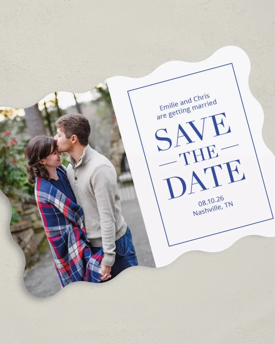 This is a 5" x 7" Save the Date Card called Totally In Love printed in full color on Premium Smooth paper