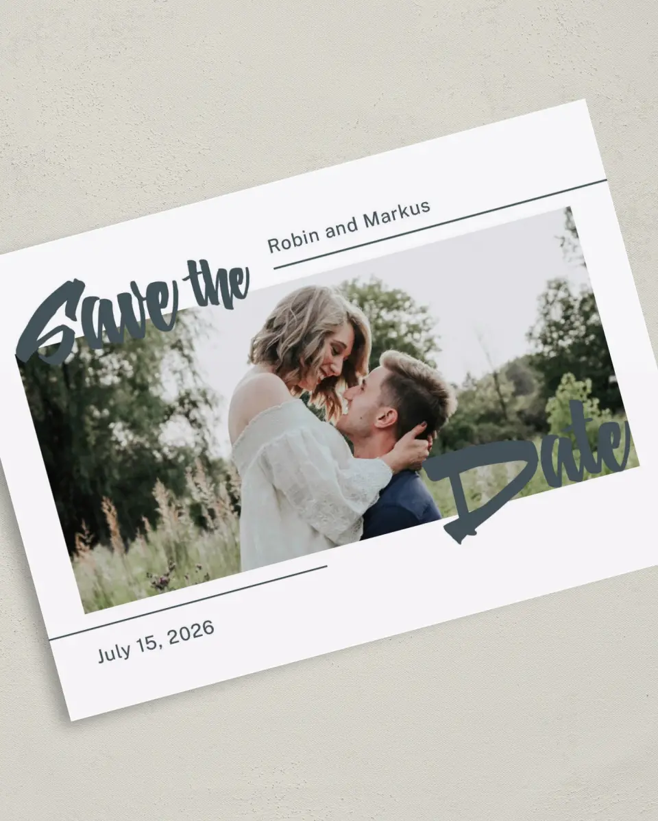 This is a 5" x 7" Save the Date Card called Radiant Bliss printed in full color on Premium Smooth paper