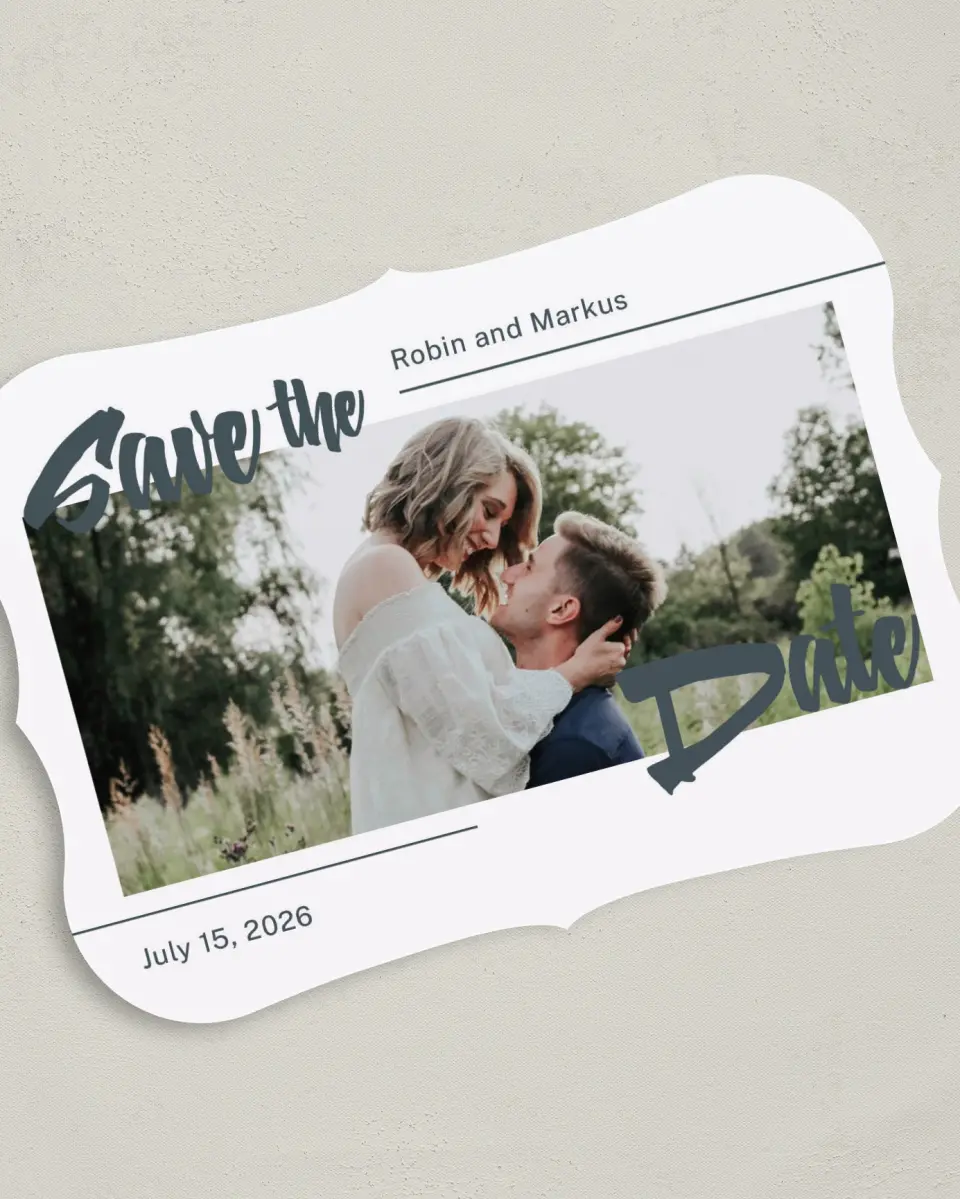 This is a 5" x 7" Save the Date Card called Radiant Bliss printed in full color on Premium Smooth paper
