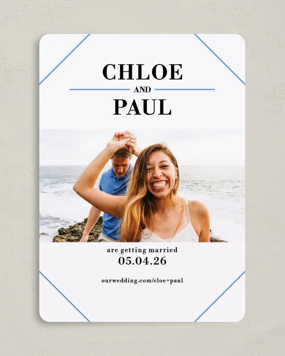 This is a 5" x 7" Save the Date Card called Splendid Occassion printed in full color on Premium Smooth paper