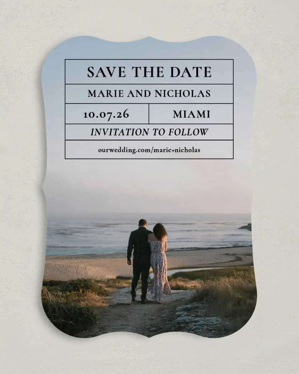 This is a 5" x 7" Save the Date Card called Headliner Love printed in full color on Premium Smooth paper