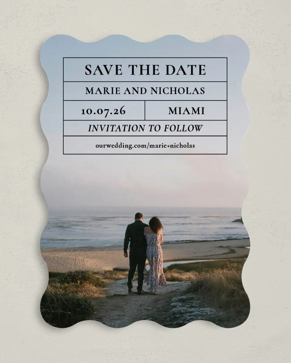 This is a 5" x 7" Save the Date Card called Headliner Love printed in full color on Premium Smooth paper