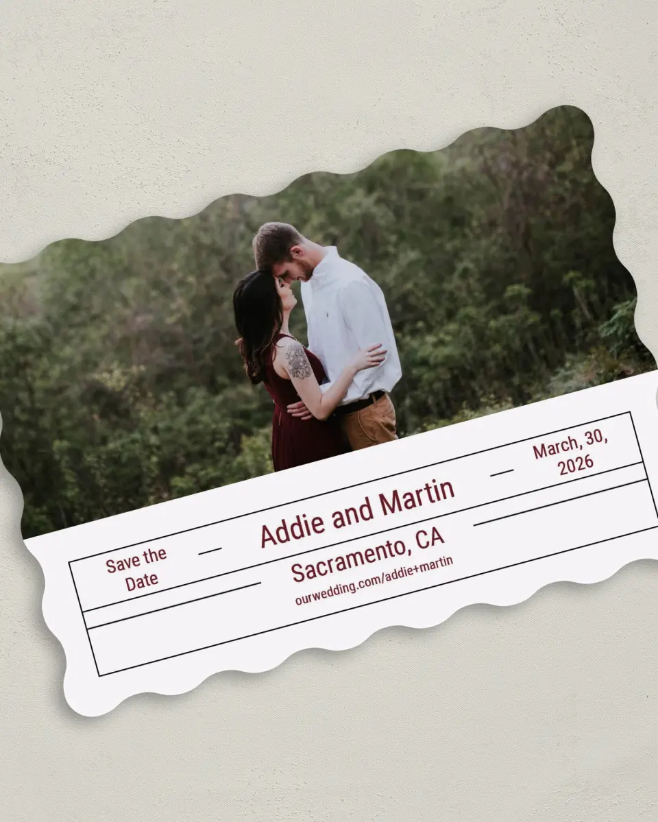 This is a 5" x 7" Save the Date Card called Simply Devoted printed in full color on Premium Smooth paper