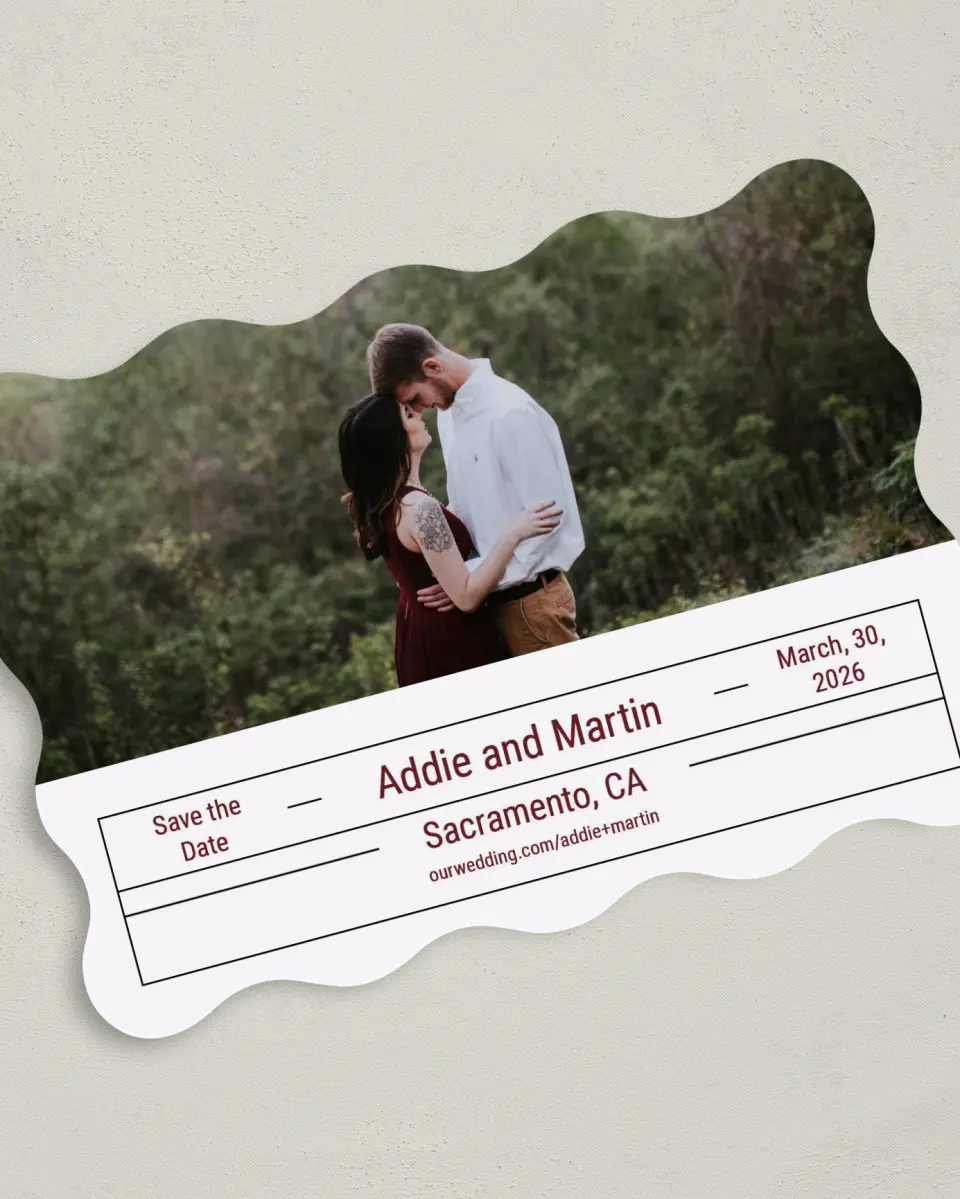 This is a 5" x 7" Save the Date Card called Simply Devoted printed in full color on Premium Smooth paper