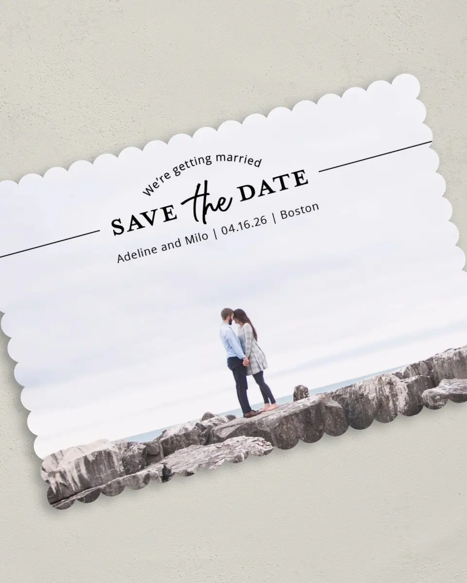 This is a 5" x 7" Save the Date Card called Rock Solid printed in full color on Premium Smooth paper