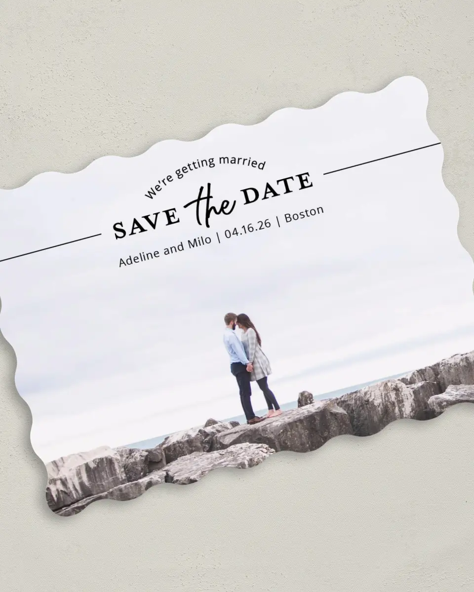 This is a 5" x 7" Save the Date Card called Rock Solid printed in full color on Premium Smooth paper