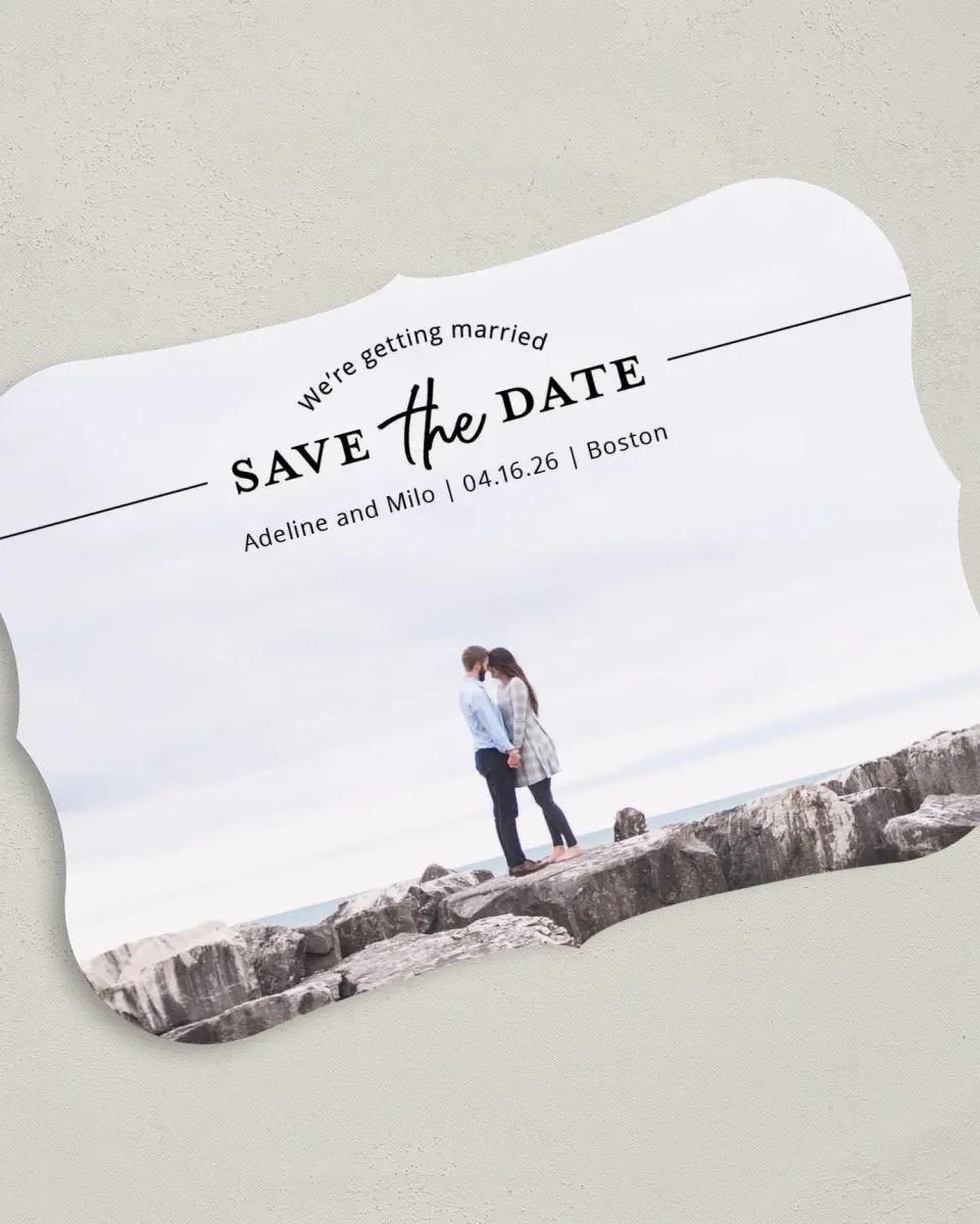 This is a 5" x 7" Save the Date Card called Rock Solid printed in full color on Premium Smooth paper