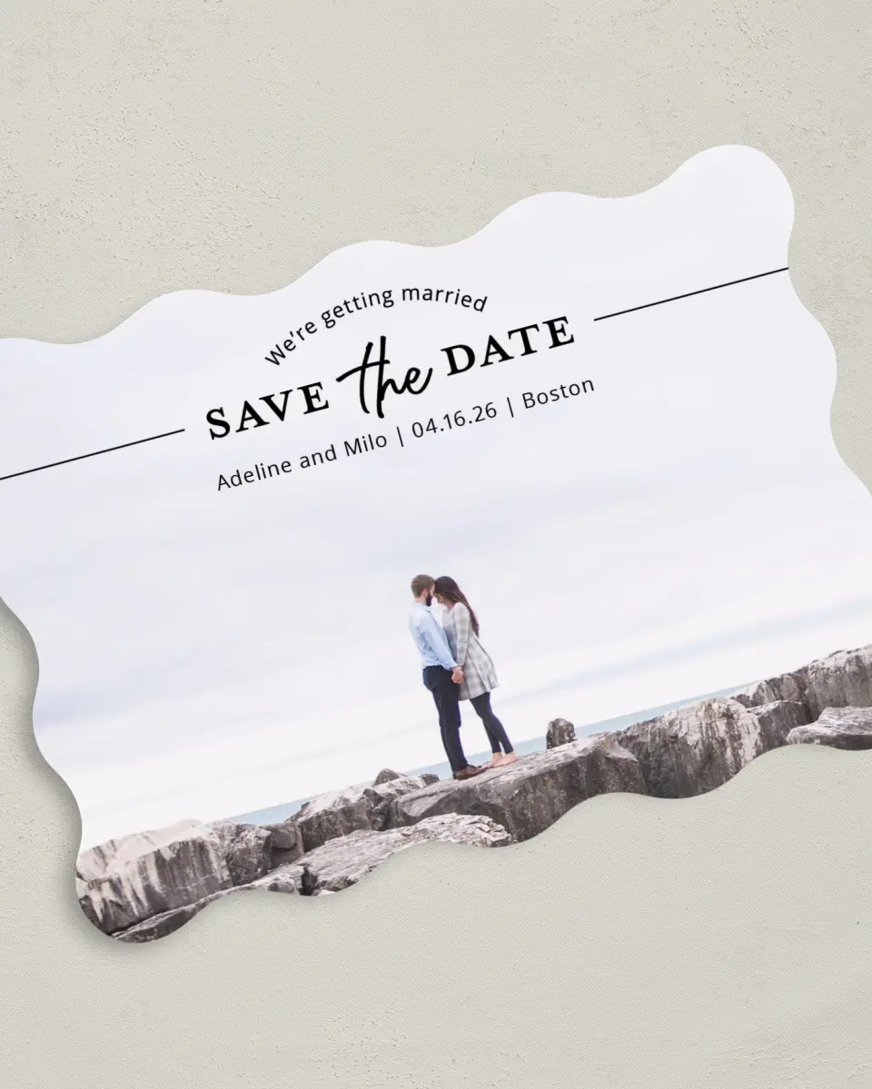 This is a 5" x 7" Save the Date Card called Rock Solid printed in full color on Premium Smooth paper