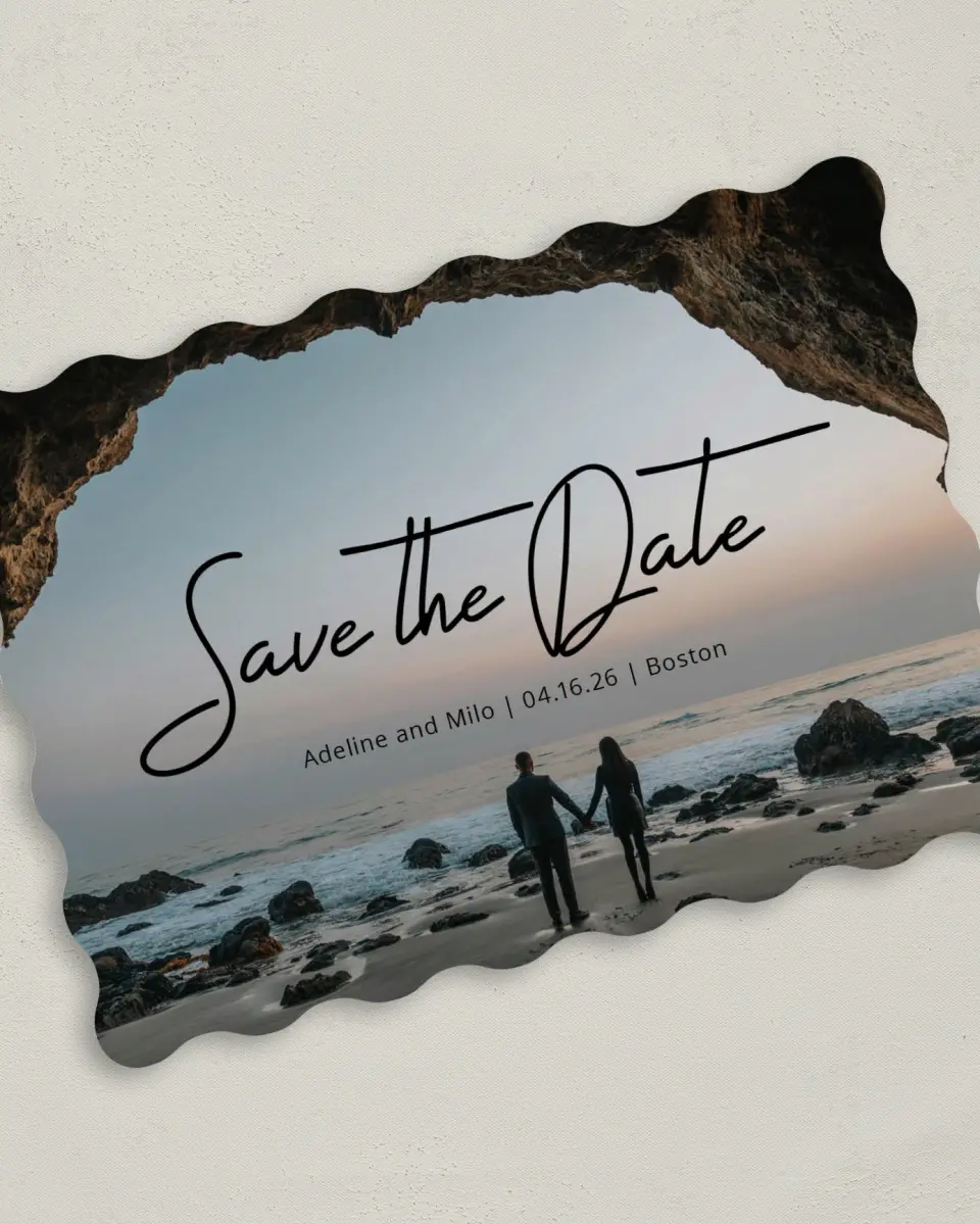 This is a 5" x 7" Save the Date Card called Hidden Cove printed in full color on Premium Smooth paper
