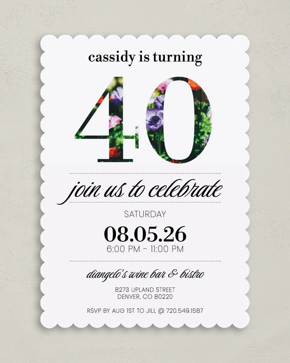 This is a 5" x 7" Birthday Party Invitation called Happy Day! printed in full color on Premium Smooth paper