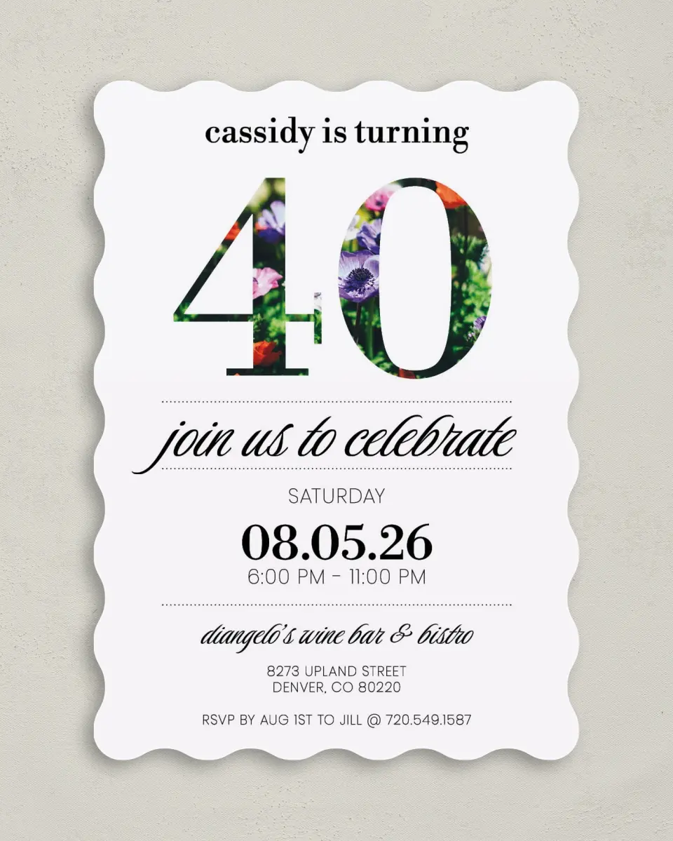 This is a 5" x 7" Birthday Party Invitation called Happy Day! printed in full color on Premium Smooth paper