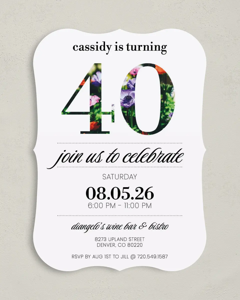 This is a 5" x 7" Birthday Party Invitation called Happy Day! printed in full color on Premium Smooth paper