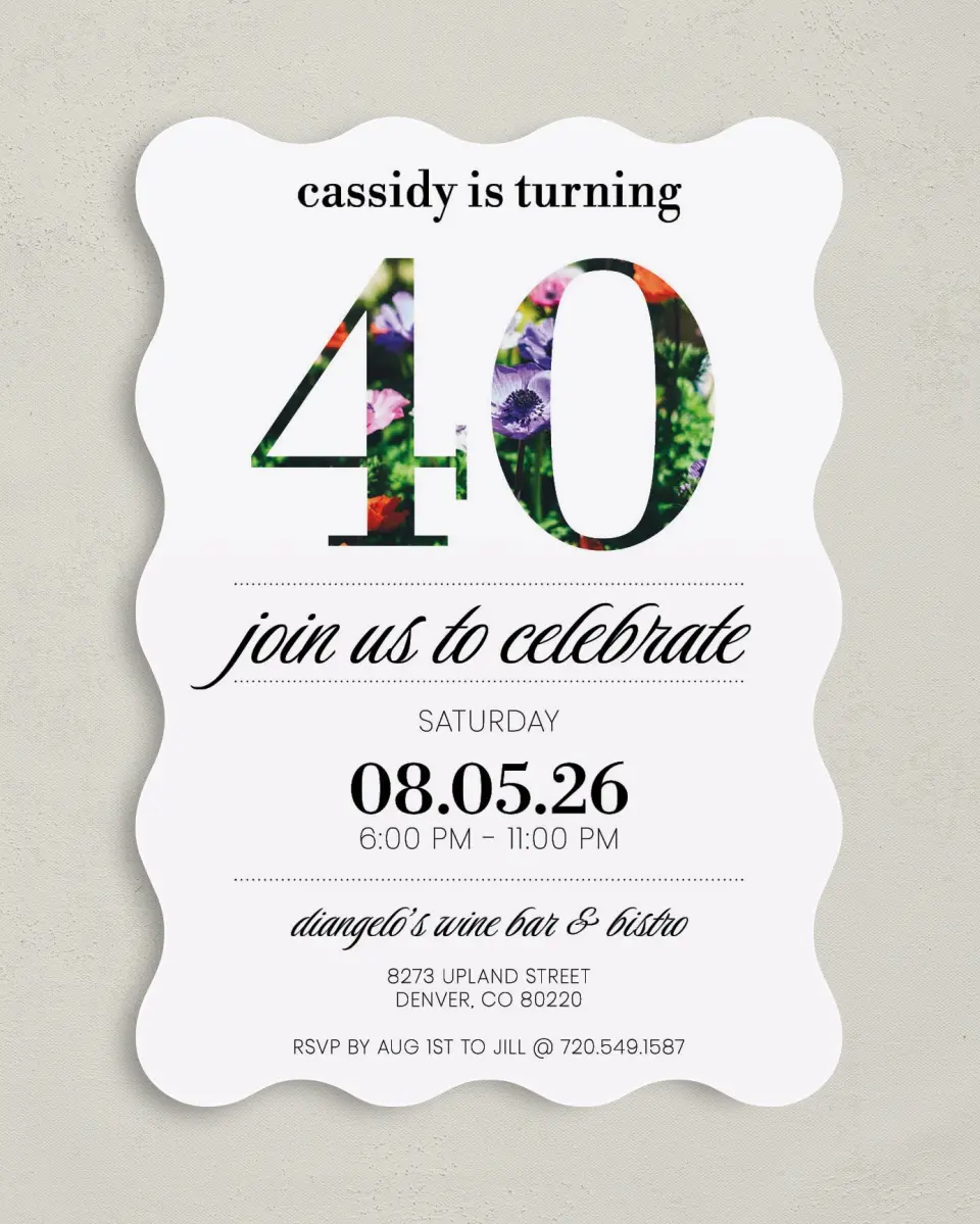 This is a 5" x 7" Birthday Party Invitation called Happy Day! printed in full color on Premium Smooth paper