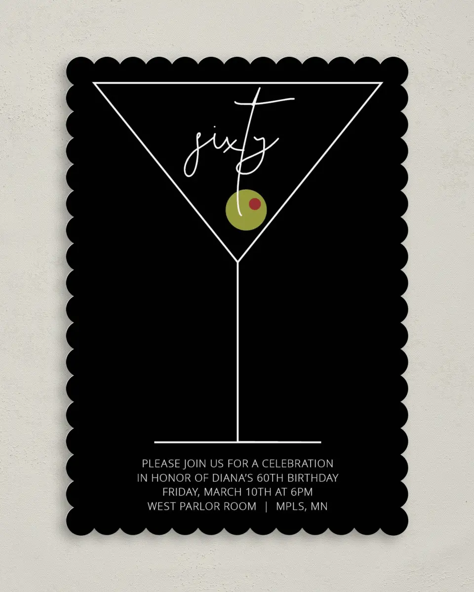 This is a 5" x 7" Birthday Party Invitation called Sassy Sixty printed in full color on Premium Smooth paper