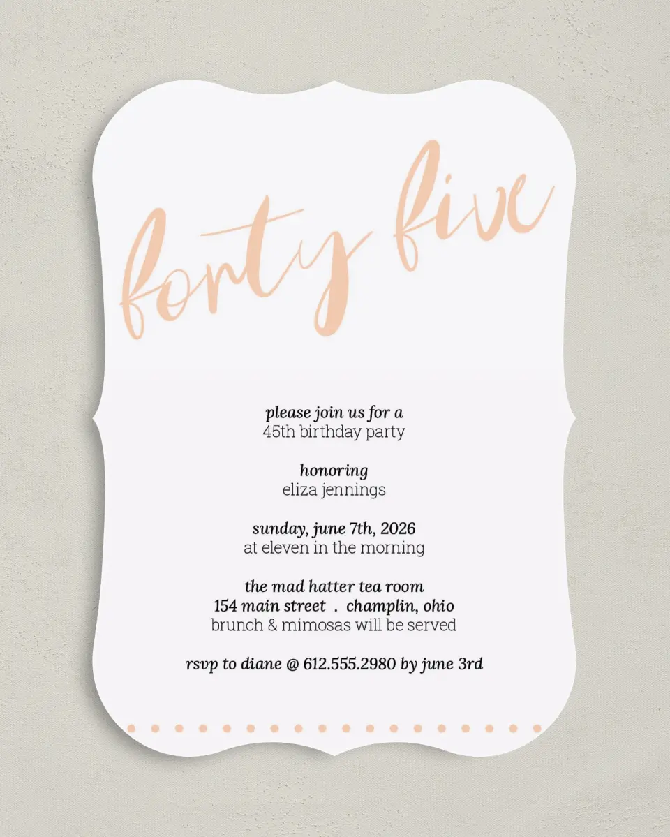 This is a 5" x 7" Birthday Party Invitation called Tea Party printed in full color with Gold foil on Luxe Satin (coated) paper