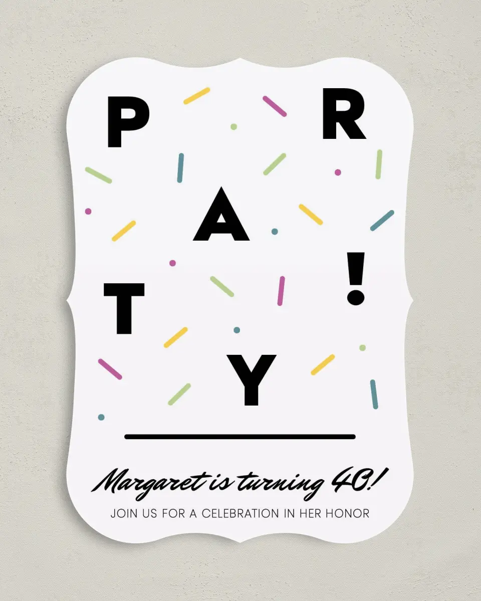 This is a 5" x 7" Birthday Party Invitation called Par-Tay! printed in full color on Premium Smooth paper