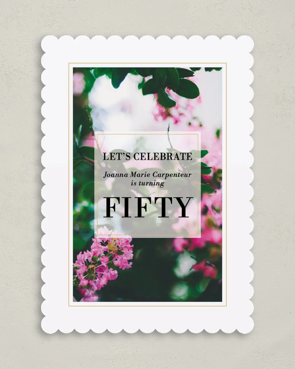 This is a 5" x 7" Birthday Party Invitation called Fabulous Fifty printed in full color on Premium Smooth paper