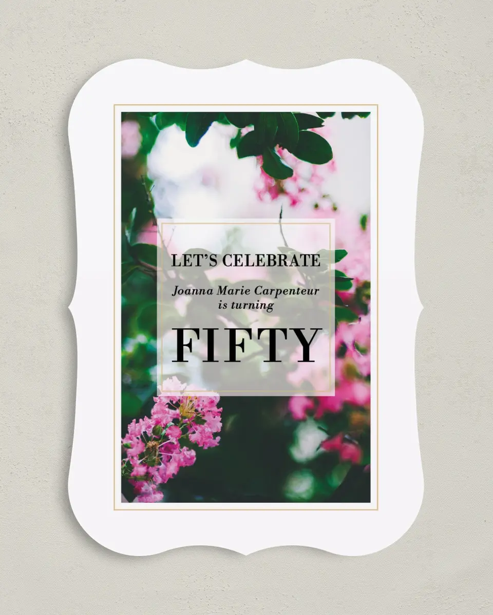 This is a 5" x 7" Birthday Party Invitation called Fabulous Fifty printed in full color on Premium Smooth paper