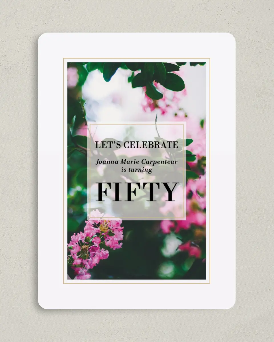 This is a 5" x 7" Birthday Party Invitation called Fabulous Fifty printed in full color on Premium Smooth paper