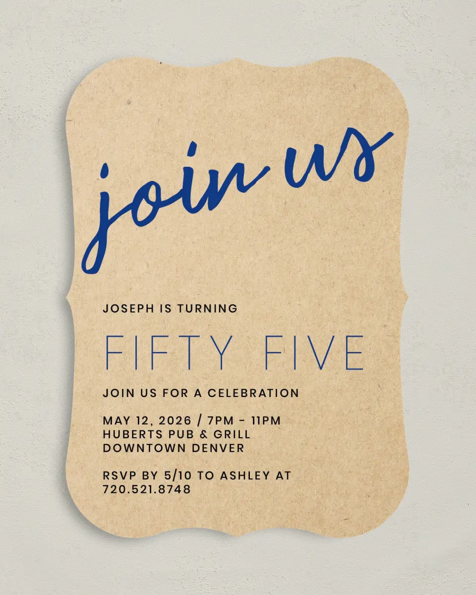 This is a 5" x 7" Birthday Party Invitation called Urban Party printed in full color with Gold foil on Luxe Satin (coated) paper