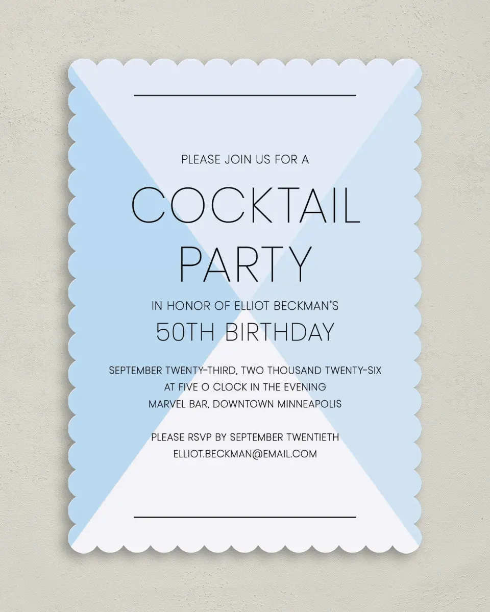 This is a 5" x 7" Birthday Party Invitation called Cocktail Time printed in full color on Premium Smooth paper
