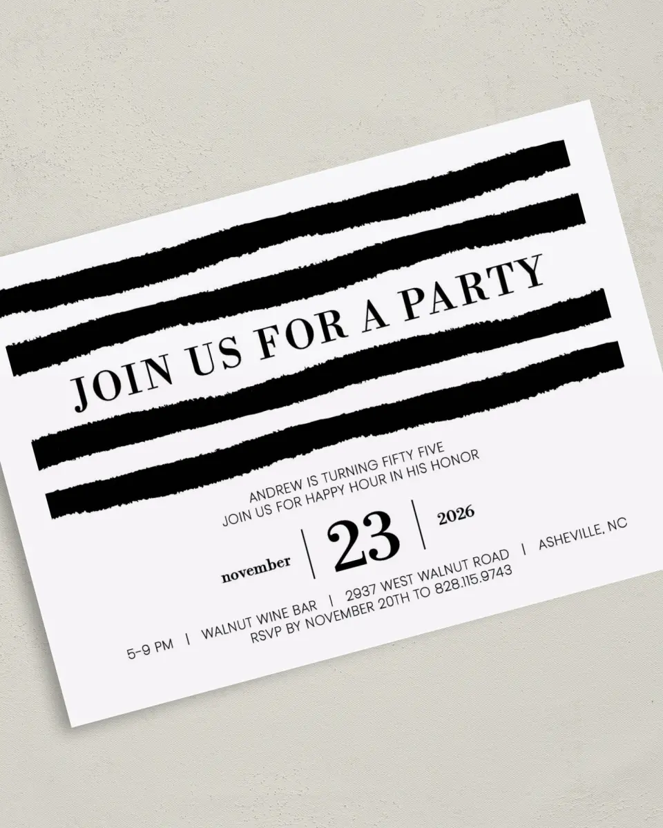 This is a 5" x 7" Birthday Party Invitation called Party Stripes printed in full color on Premium Smooth paper