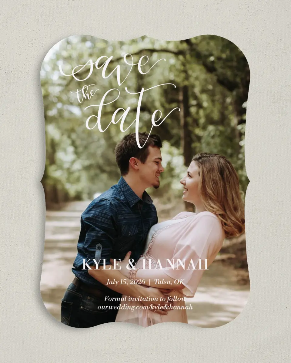 This is a 5" x 7" Save the Date Card called Timeless Treasure printed in full color on Premium Smooth paper