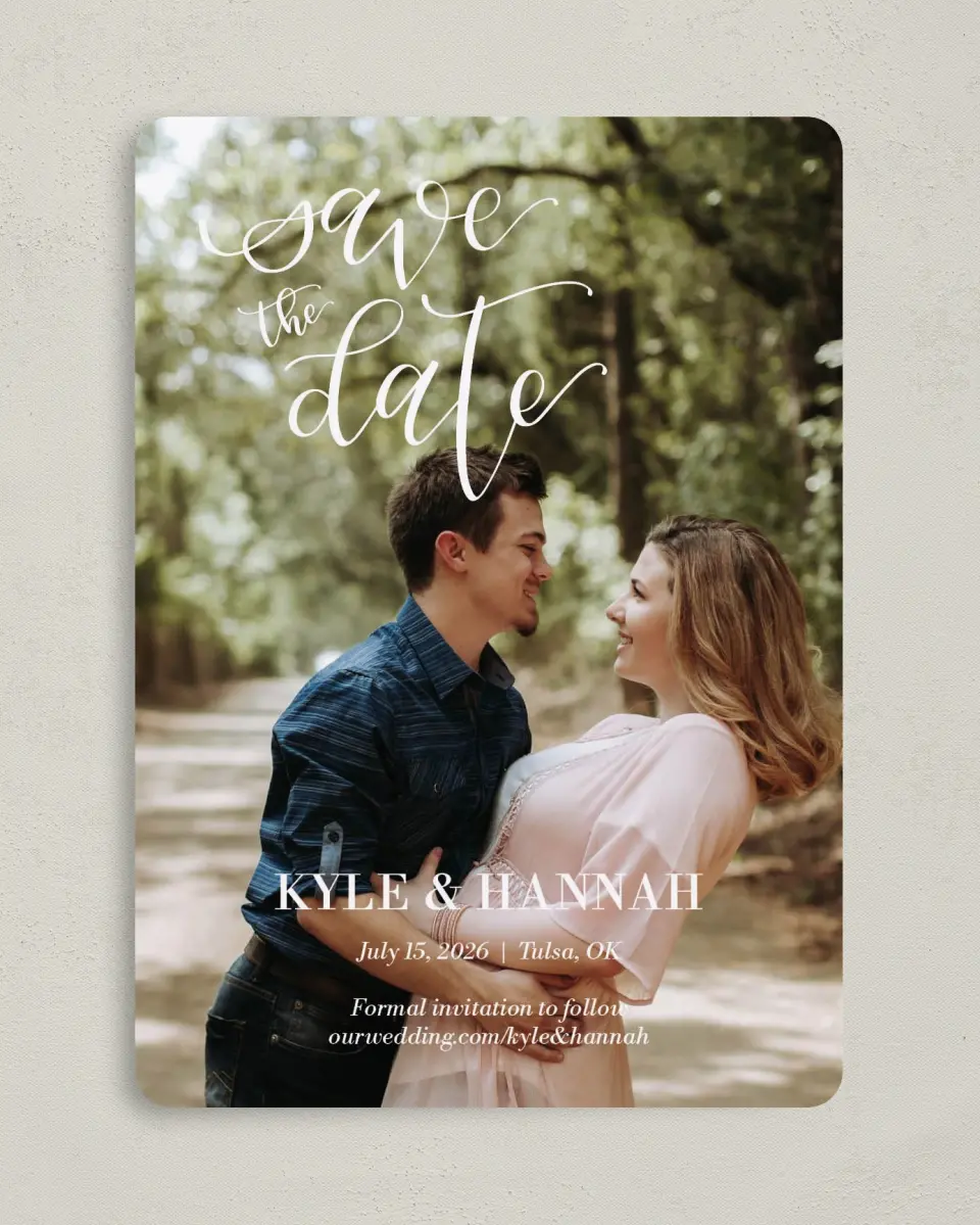 This is a 5" x 7" Save the Date Card called Timeless Treasure printed in full color on Premium Smooth paper