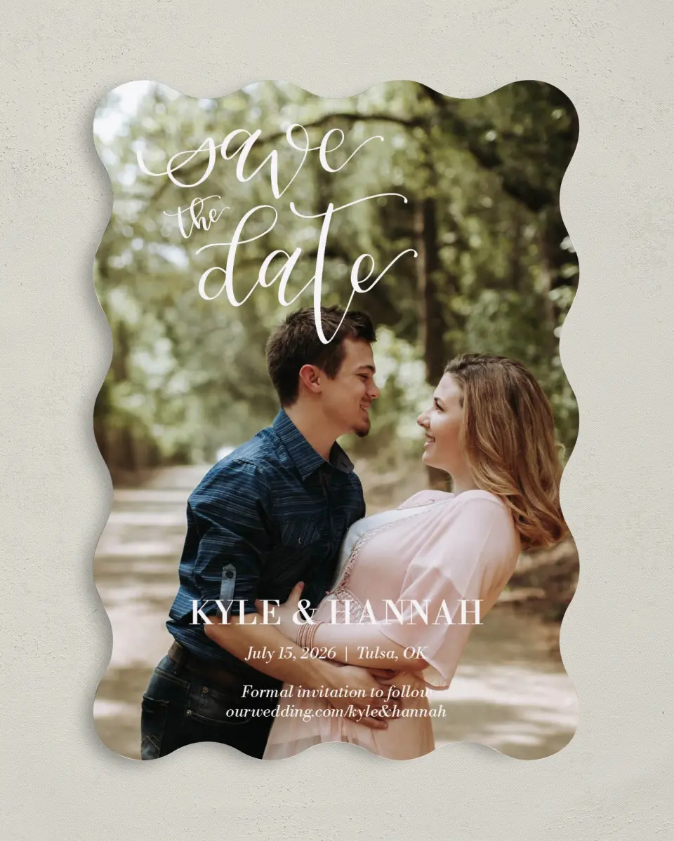 This is a 5" x 7" Save the Date Card called Timeless Treasure printed in full color on Premium Smooth paper