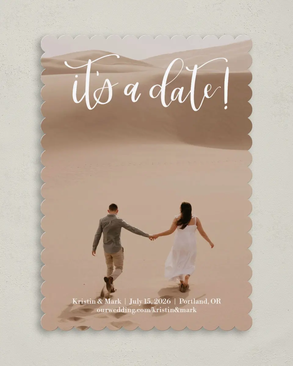 This is a 5" x 7" Save the Date Card called Make Our Day printed in full color on Premium Smooth paper