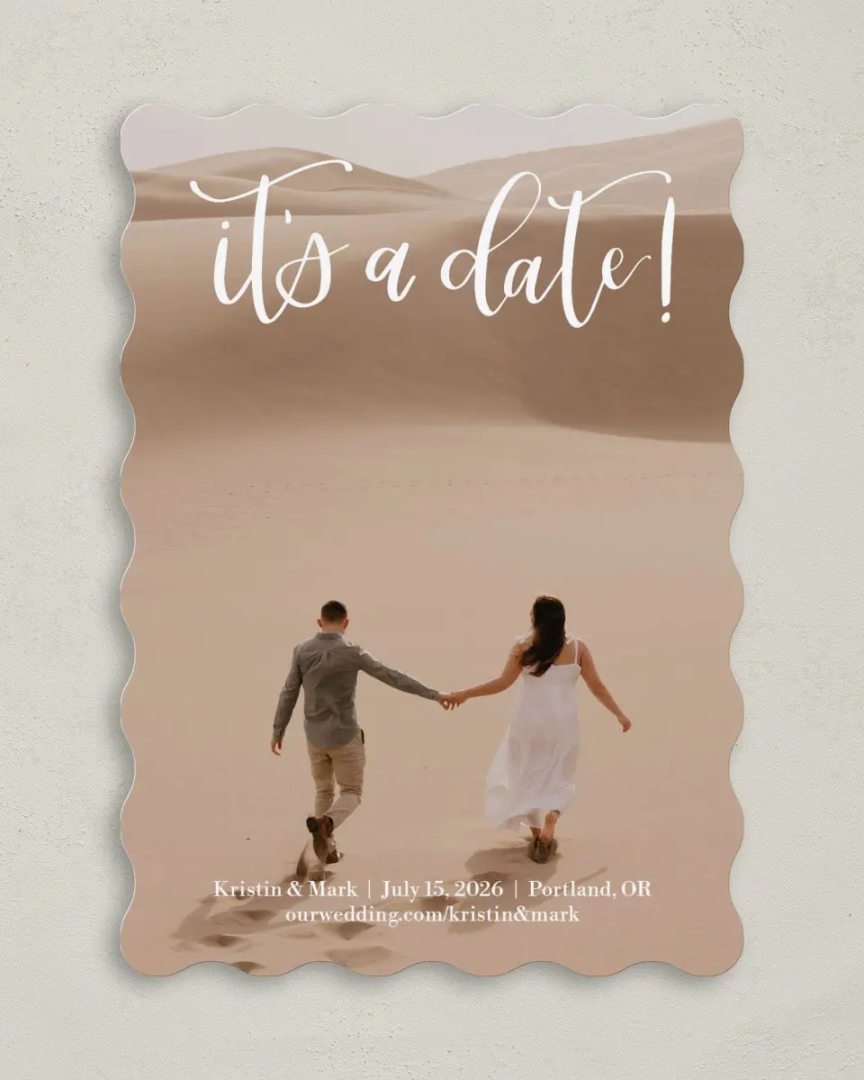 This is a 5" x 7" Save the Date Card called Make Our Day printed in full color on Premium Smooth paper