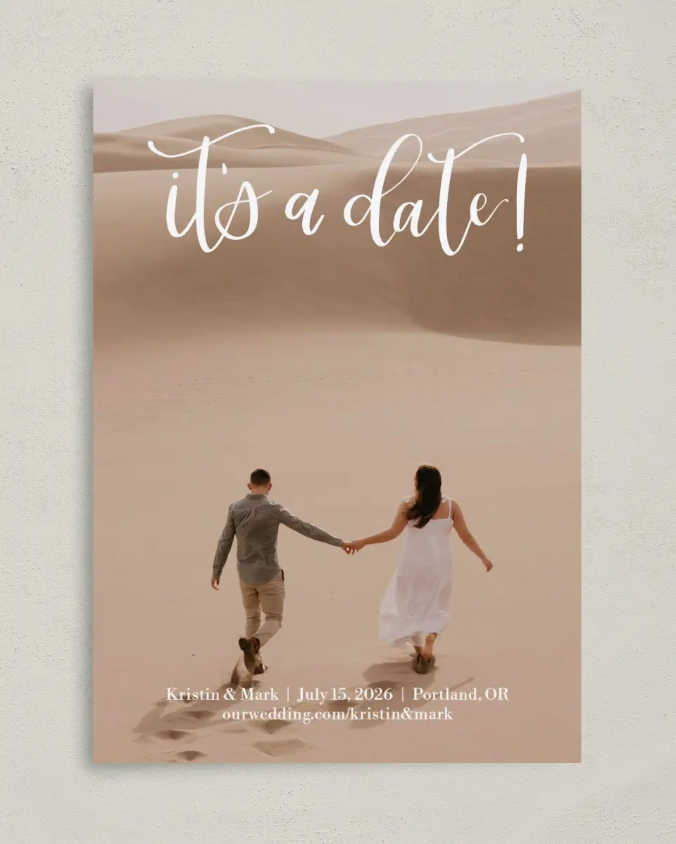This is a 5" x 7" Save the Date Card called Make Our Day printed in full color on Premium Smooth paper