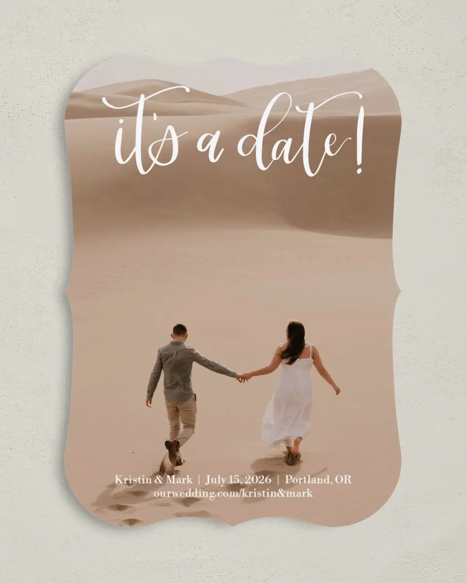This is a 5" x 7" Save the Date Card called Make Our Day printed in full color on Premium Smooth paper