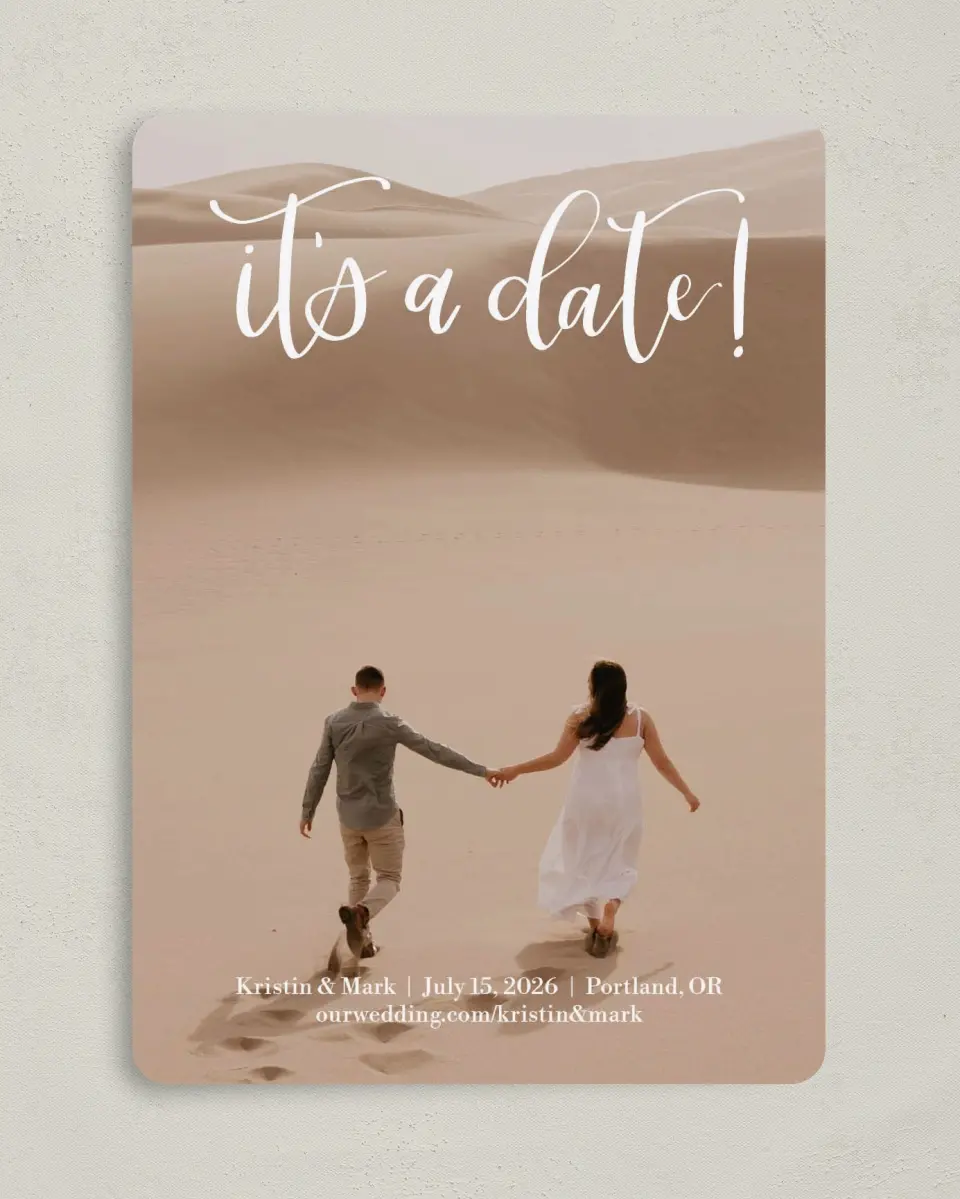 This is a 5" x 7" Save the Date Card called Make Our Day printed in full color on Premium Smooth paper