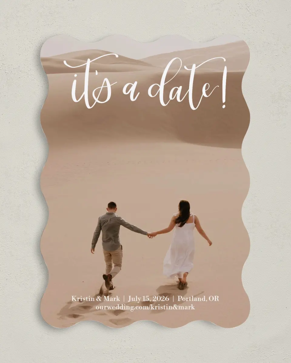This is a 5" x 7" Save the Date Card called Make Our Day printed in full color on Premium Smooth paper