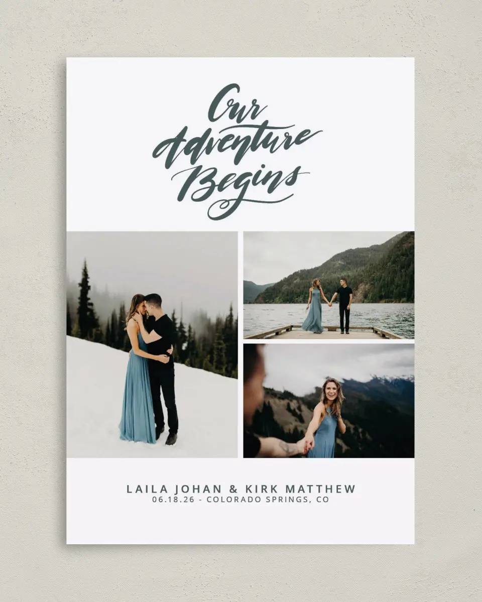 This is a 5" x 7" Save the Date Card called Dream Adventure printed in full color on Premium Smooth paper