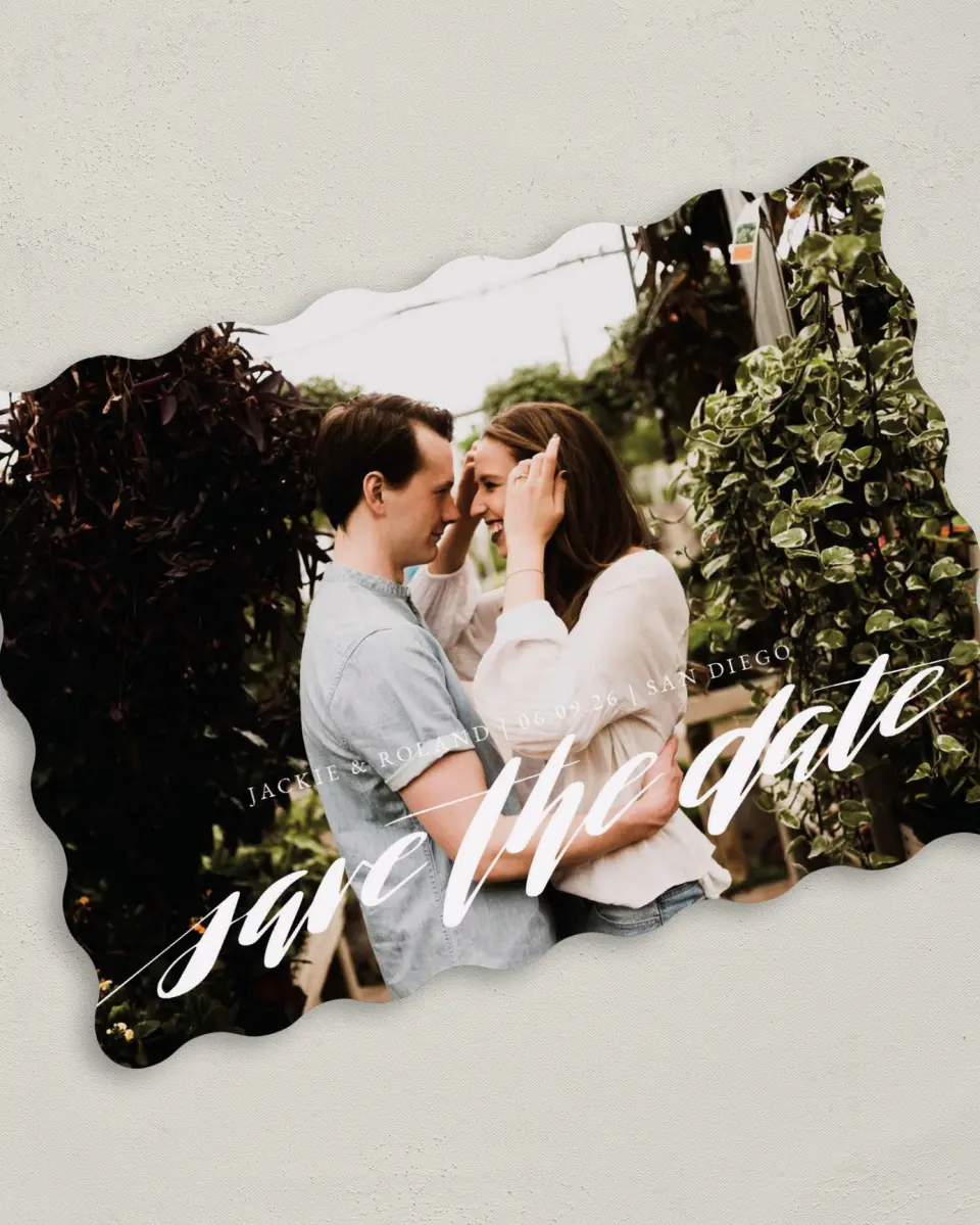 This is a 5" x 7" Save the Date Card called Destination Dream printed in full color on Premium Smooth paper